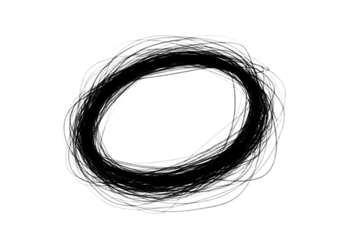 Illustration of abstract black scribbled oval shape, isolated on transparent background on transparent background