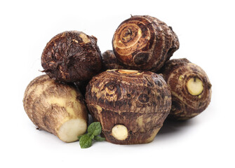 Fresh Taro Roots - Traditional Asian Vegetable Ingredient with Hairy Brown Skin and White Flesh