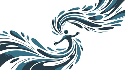 Fototapeta premium Embracing fluidity a stylized silhouette dances within swirling teal currents evoking liberation and