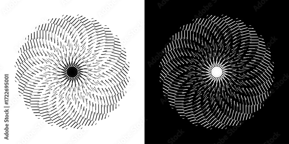 Poster abstract background with line pattern forming circle. spiral art design as logo or icon. black lines