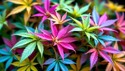 Colorful Leaves with Cannabislike Shape Soft Focus