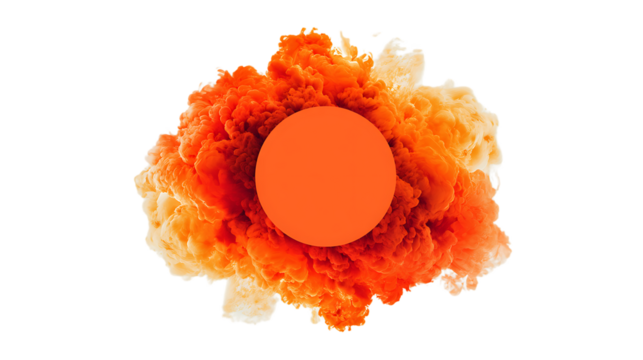Orange smoke cloud with orange circle isolated on transparent background