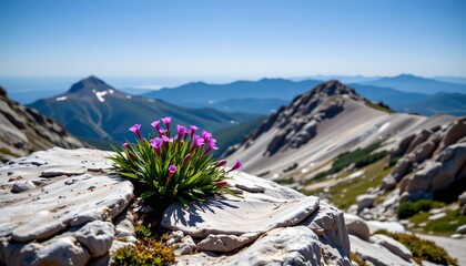 Tranquil Alpine Landscape with Vibrant Flowers and Mountain Peaks