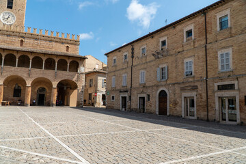 Italy, Marche Offida - town hall square in downtown Offida, piazza del popolo