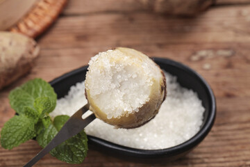 Traditional Shandong Hairy Taro Dessert with Coconut Milk and Fresh Mint