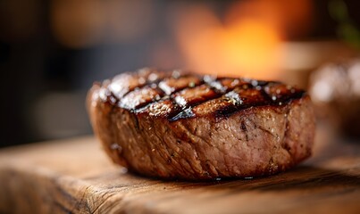 Premium cut of fillet steak with perfect grill marks, rich textures and juicy details