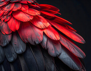 Obraz premium Detailed Close-up of a Black and Red Feather Texture