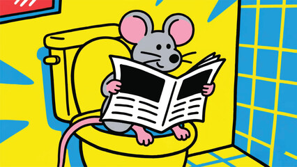 little mouse  newspaper in the toilet Illustrator Artwork Banner Background Design Template 