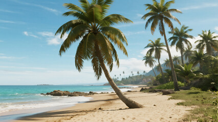 tropical beach with palm trees