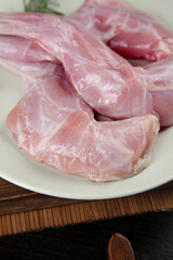 Fresh Raw Rabbit Foreleg Meat on Plate for Szechuan Cuisine Cooking