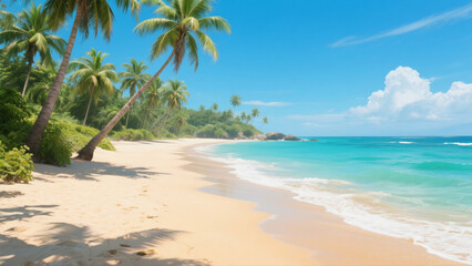 tropical beach with coconut palm trees