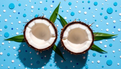 Vibrant Coconut Scene with Green Leaves and Artistic Background