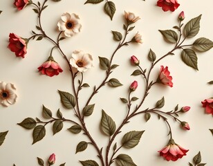 Delicate Floral Pattern Light Beige Background