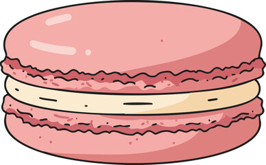Illustration of a pink macaron with cream filling, a sweet and colorful dessert.