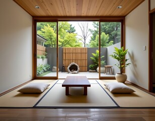 Modern Japanese Interior with Garden View and Natural Elements