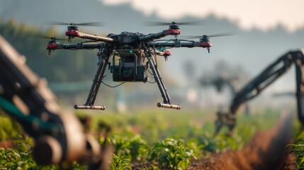 Drone operating in agricultural field for precision farming