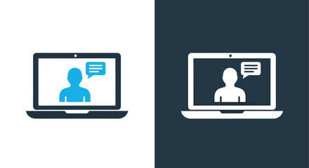 Modern laptop screen displaying video call conversation icon on white and s