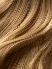 ultra close-up of healthy blonde hair, smooth, straight, silky texture with natural shine and flow, detailed strands, realistic lighting, hair care advertisement style, minimal gray background, 