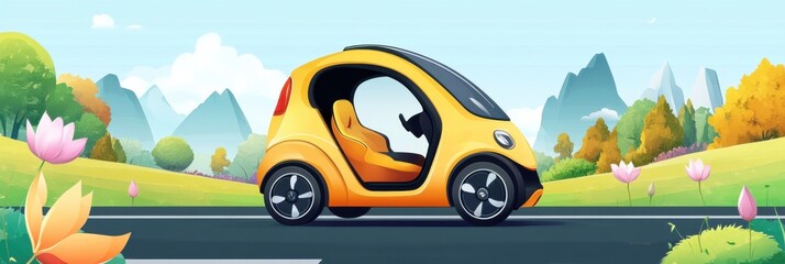 Creative abstract spring summer festival background with autonomous driving travel themes featuring self-driving vacation concepts for business advertising and fintech conference designs.

