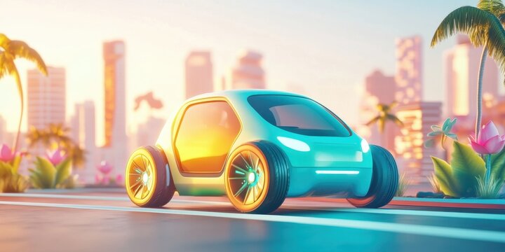 Creative abstract spring summer festival background with autonomous driving travel themes featuring self-driving vacation concepts for business advertising and fintech conference designs.

