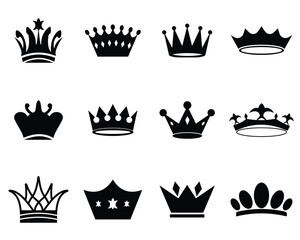 Crown icons set.  Aristocracy, kingdom and monarchy, symbol of government and royal family. simple silhouette of crown set, vector illustration.