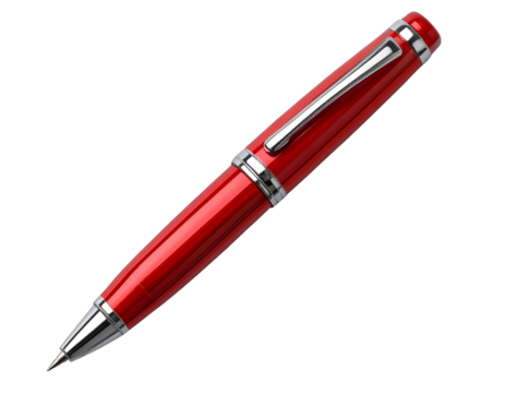 Open Red Pen with Silver Details and Exposed Tip, Top-Down Flat Lay, Isolated on Transparent Background PNG