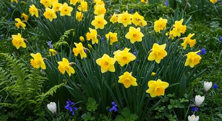 Obraz premium Blooming yellow daffodils in garden