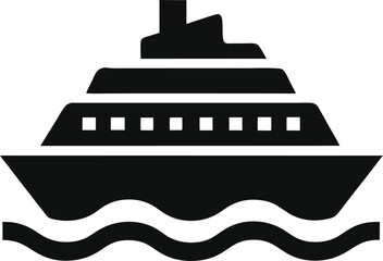 Icon of a cruise ship sailing on ocean waves vector illustration on transparent background.