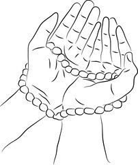 Hands Holding Prayer Beads for Religious Ceremony