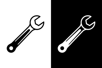 Black and White Wrench Icon. Minimal Tool and Repair Vector