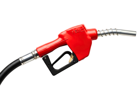 Red fuel nozzle isolated on transparent background, close up shot, studio shot