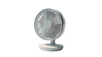 Small grey electric desk fan isolated on transparent background