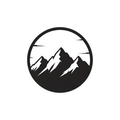 Mountain range silhouette inside a circle minimalist design outdoor adventure.