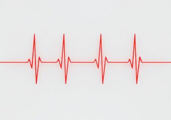Vibrant red heartbeat line graphic with a clean white background isolated on white background
