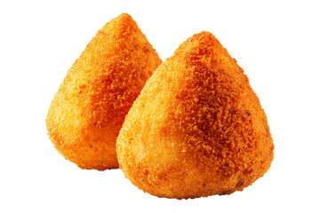 Crispy Brazil coxinha snack filled with shredded chicken croquettes and creamy cheese, isolated on white transparent background, concept of South American Cuisine