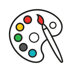 Artistic palette and brush icon with colorful paints