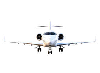 Front view of a private jet isolated on transparent background