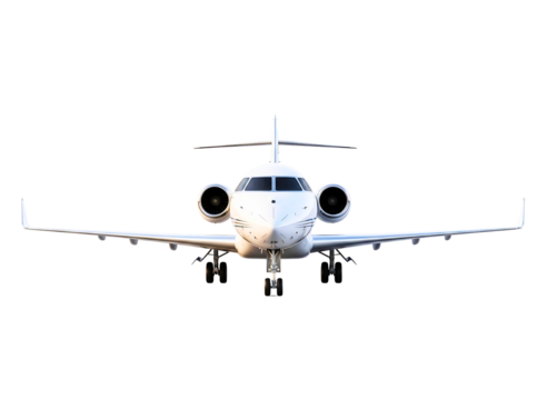 Front view of a private jet isolated on transparent background