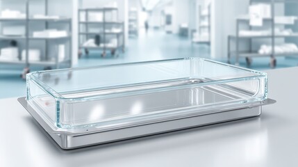 Transparent Glass Container on Metal Base in Modern Kitchen Space