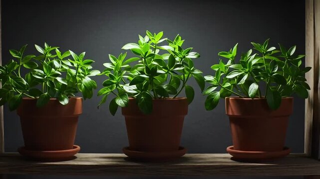 Vibrant green plants thrive in terracotta pots, bringing natural beauty and life to any modern space