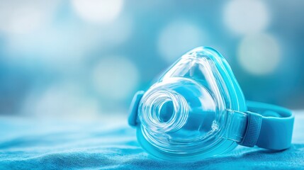 Transparent Medical Breathing Mask on Soft Blue Background