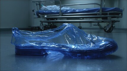 Transparent Plastic Shoe Cover on Floor in Medical Environment