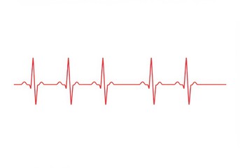 Red electrocardiogram line representing a healthy heartbeat isolated on white background