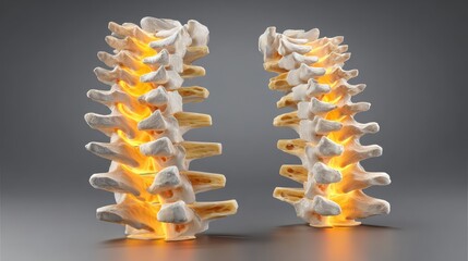 3D Model of Human Spine with Glowing Orange Highlights