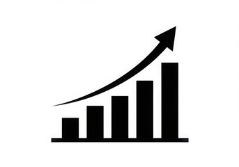 Black bar chart with upward trending arrow isolated on white background