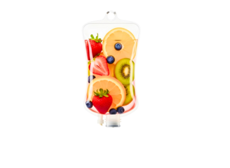 Vitamin drip with fruits isolated on transparent background for wellness