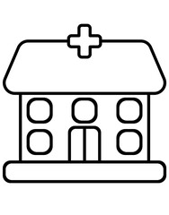 hospital with a line art icon logo