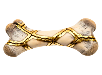 Dog bone fixed with kintsugi technique isolated on transparent background, top view