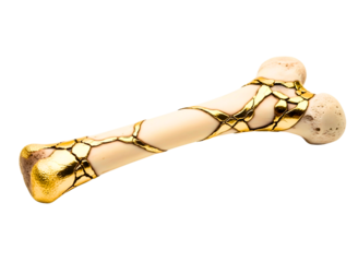 Dog bone fixed with kintsugi technique isolated on transparent background, top view