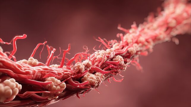 Abstract Red Blood Cells and Vessels in Microscopic View
